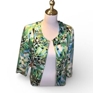 Trenz by Theresa Rex Abstract Floral Embellished Collar Jacket Women's Size‎ S